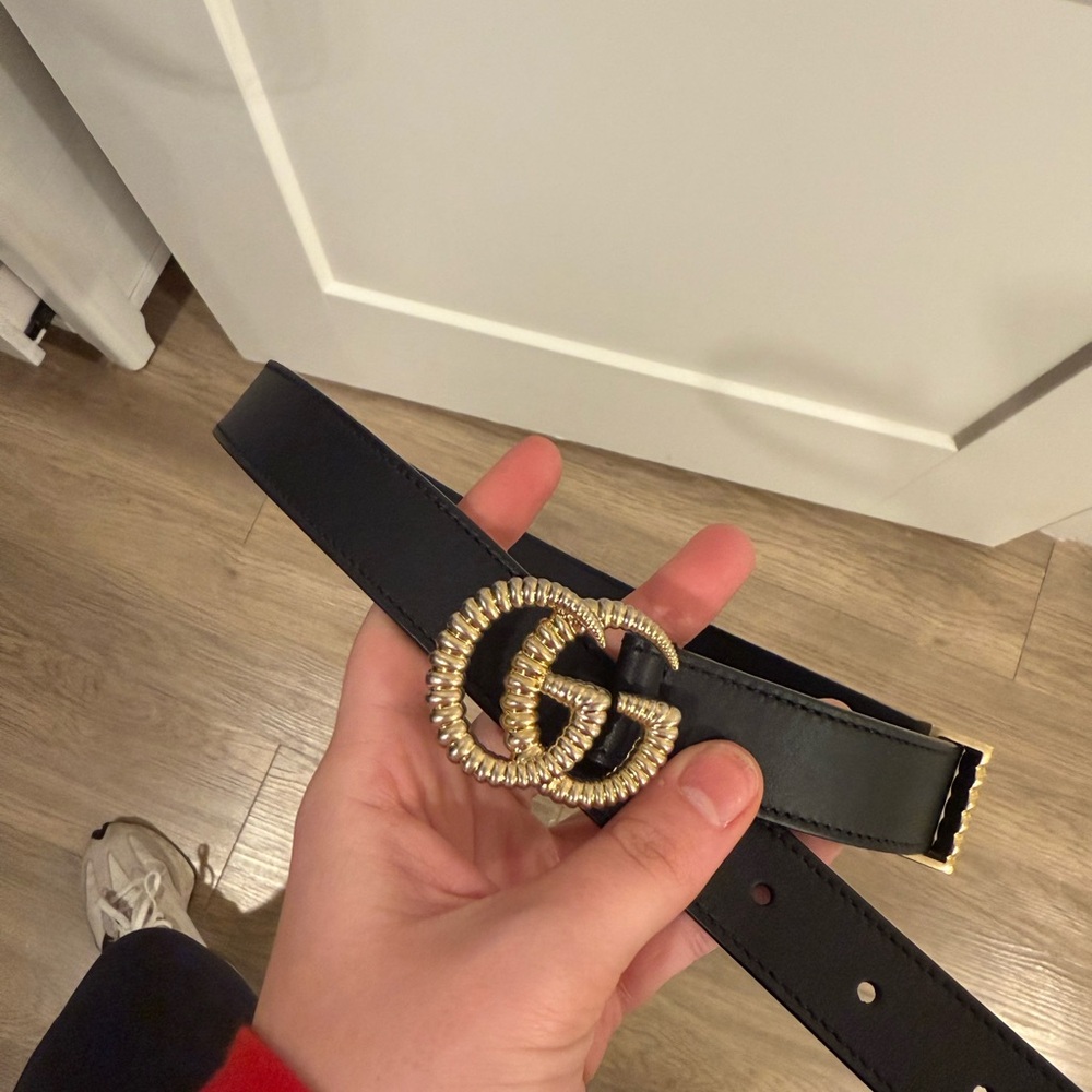 Gucci Black Leather Belt with Gold Double G Buckle